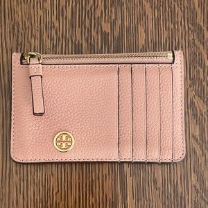 Pink Tory Burch Walker Zip Card Case Wallet